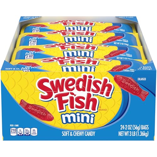 SWEDISH FISH Mini Soft & Chewy Gummy Candy, Bulk Candy, 24-2 oz Bags