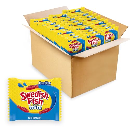 SWEDISH FISH Mini Soft & Chewy Gummy Candy, Bulk Candy, 140 Snack Packs